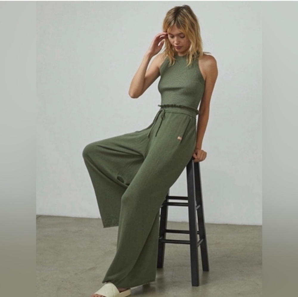 Lunya Cozy Organic Cotton Silk Relaxed Ankle Pant OLIVE GREEN